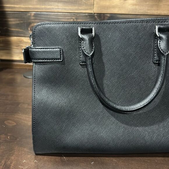 Michael Kors Emma Saffiano Leather Satchel Handbag Purse Black - Picture 11 of 16